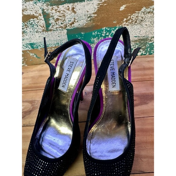 Steve Madden Masquerade Black Multi-Color Suede Leather High Slingbacks 8.5 - Picture 5 of 6